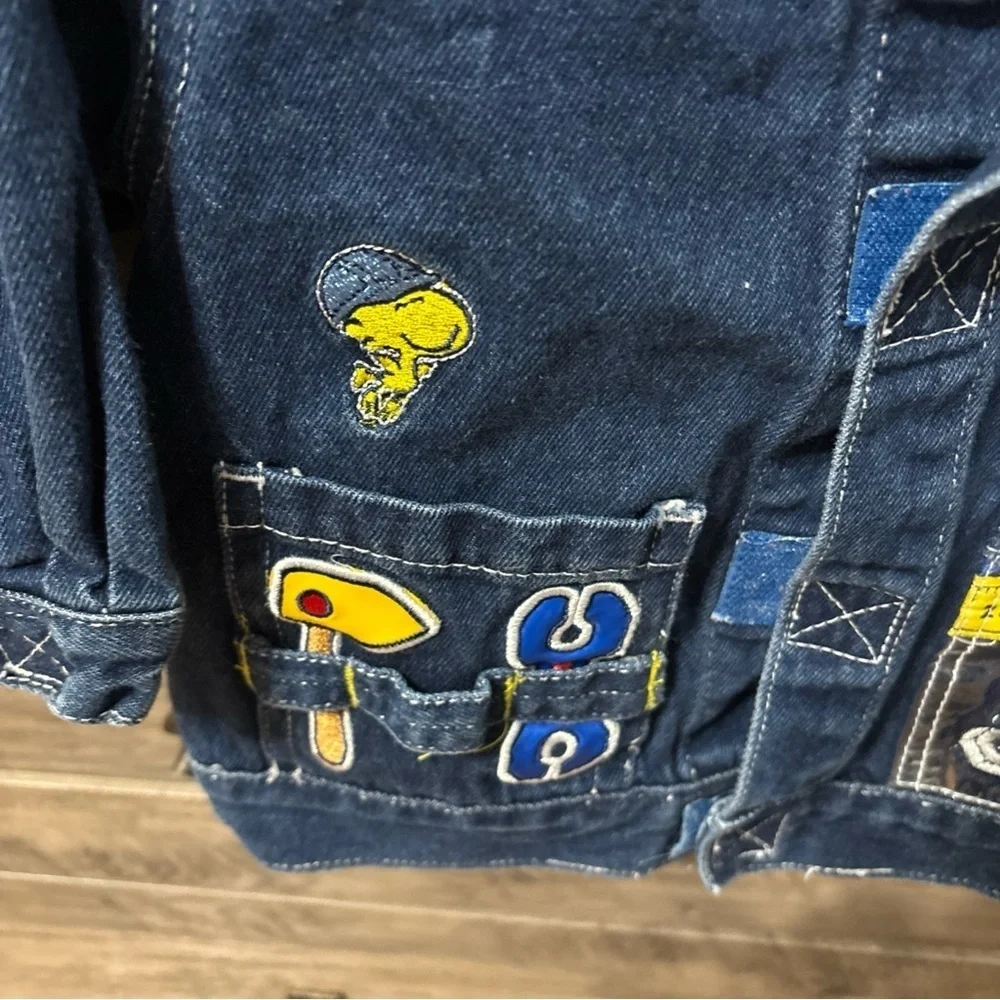 VINTAGE PRE OWNED PEANUTS BABY SNOOPY CONSTRUCTION DENIM JACKET 18 MONTHS